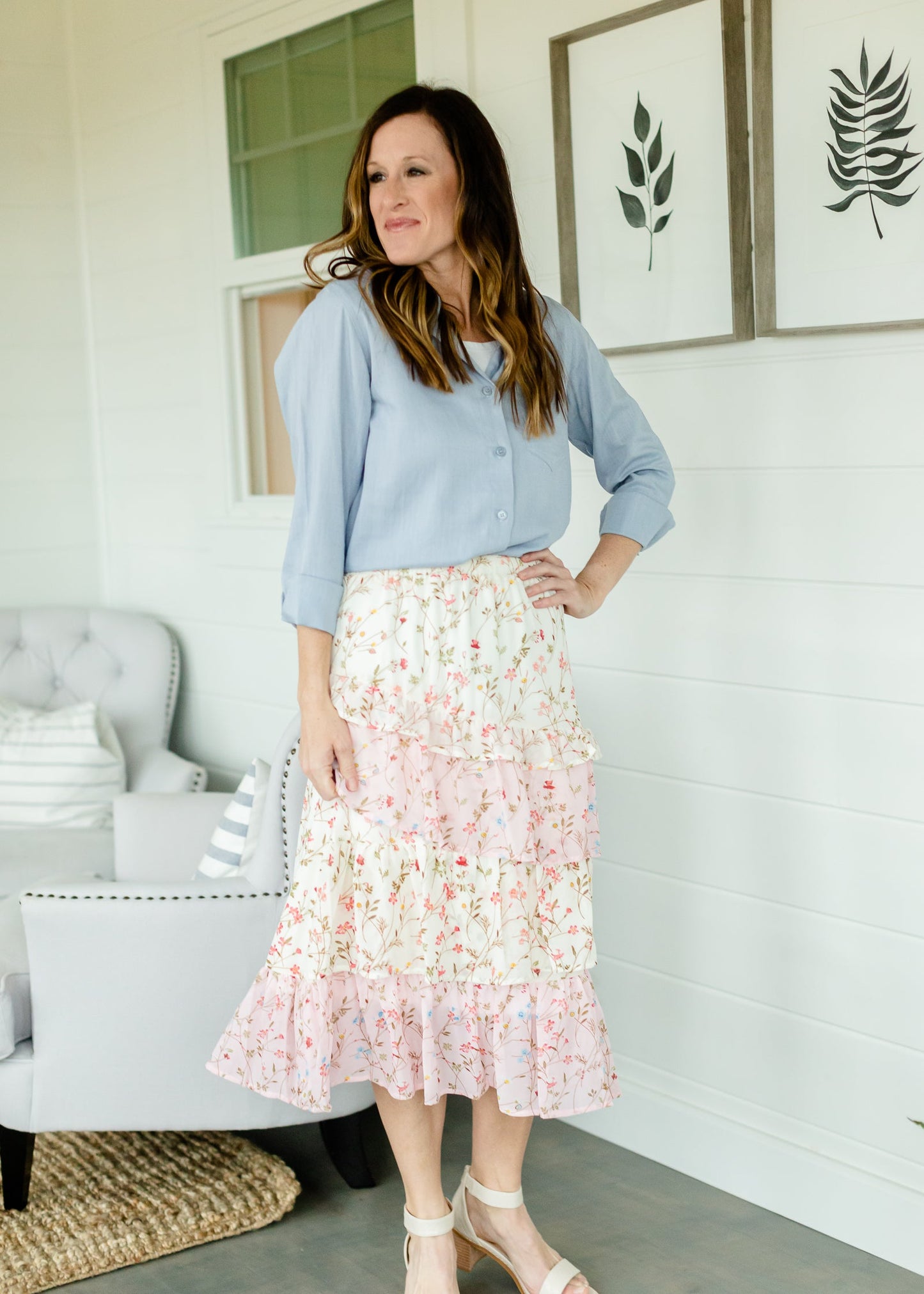 Cherry Blossom Ruffle Front Midi Skirt - FINAL SALE Skirts