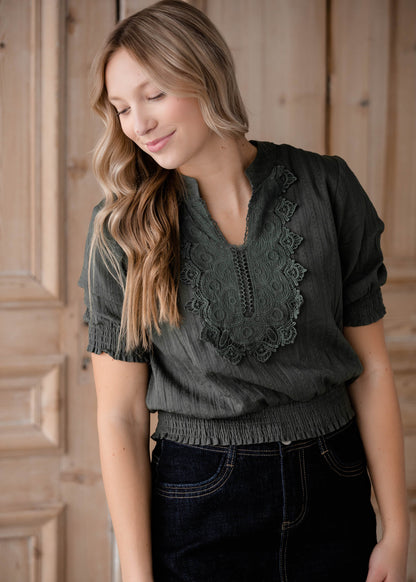 Cinched Waist V-Neck Top Shirt Hayden