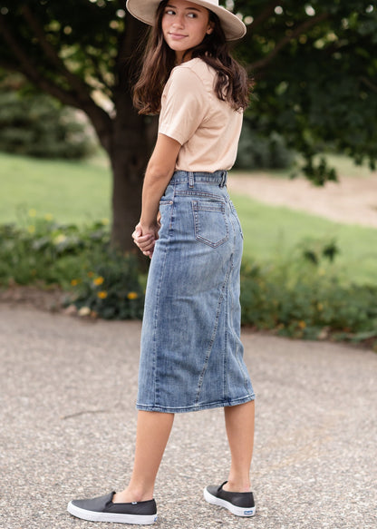 Claire Pencil Fit A-line Denim Skirt Skirts Inherit