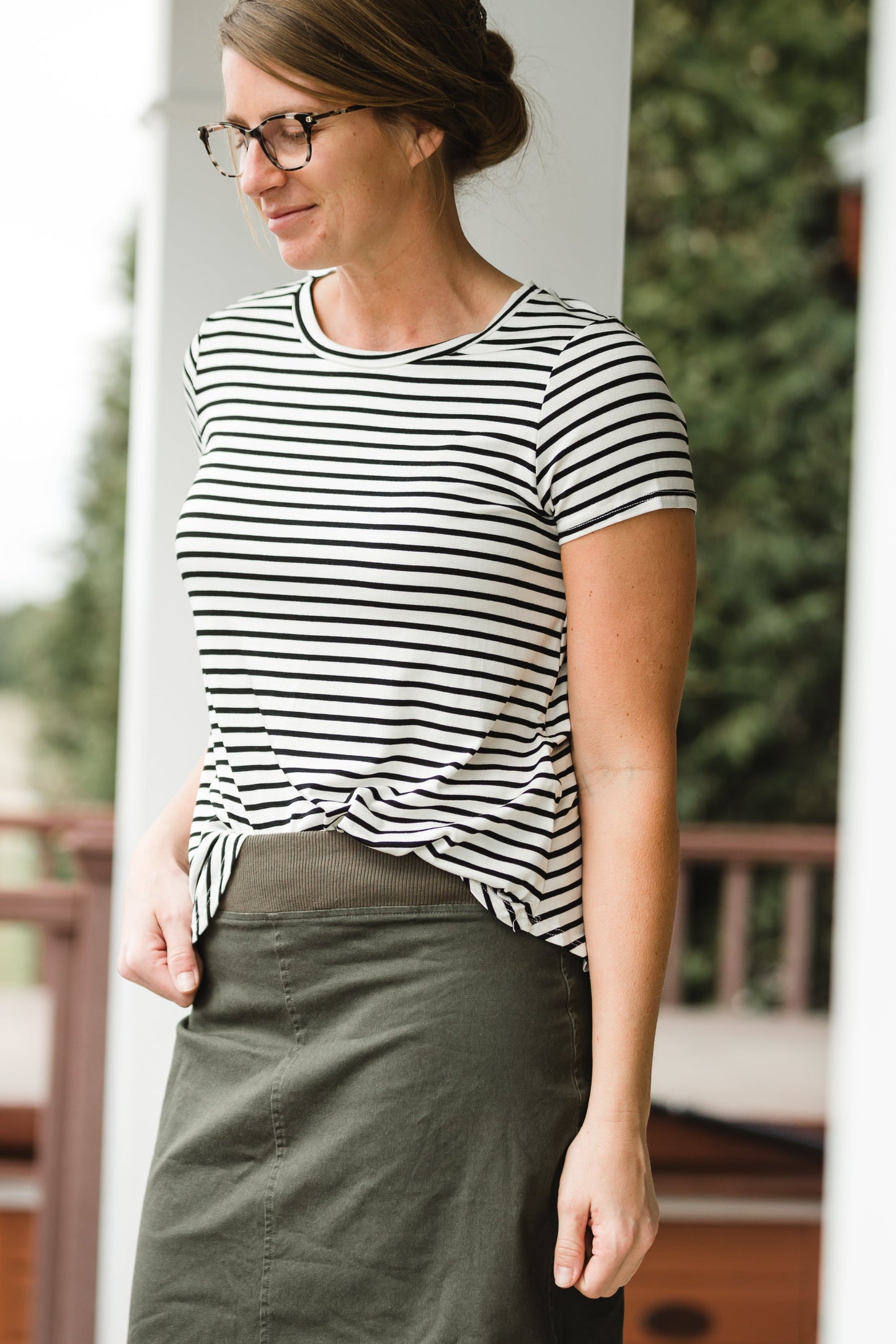 Classic Comfy Striped Short Sleeve Tee Tops