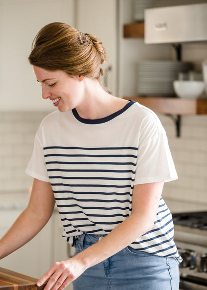 Classic Navy Stripe Crew Neck Top - FINAL SALE Tops