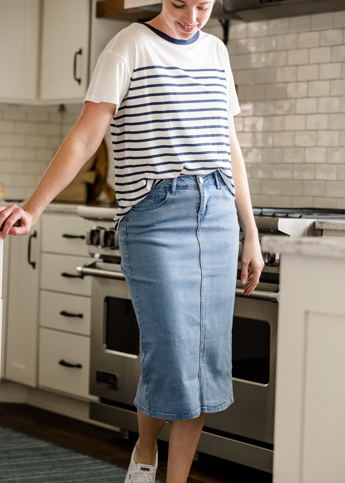 Classic Navy Stripe Crew Neck Top - FINAL SALE Tops