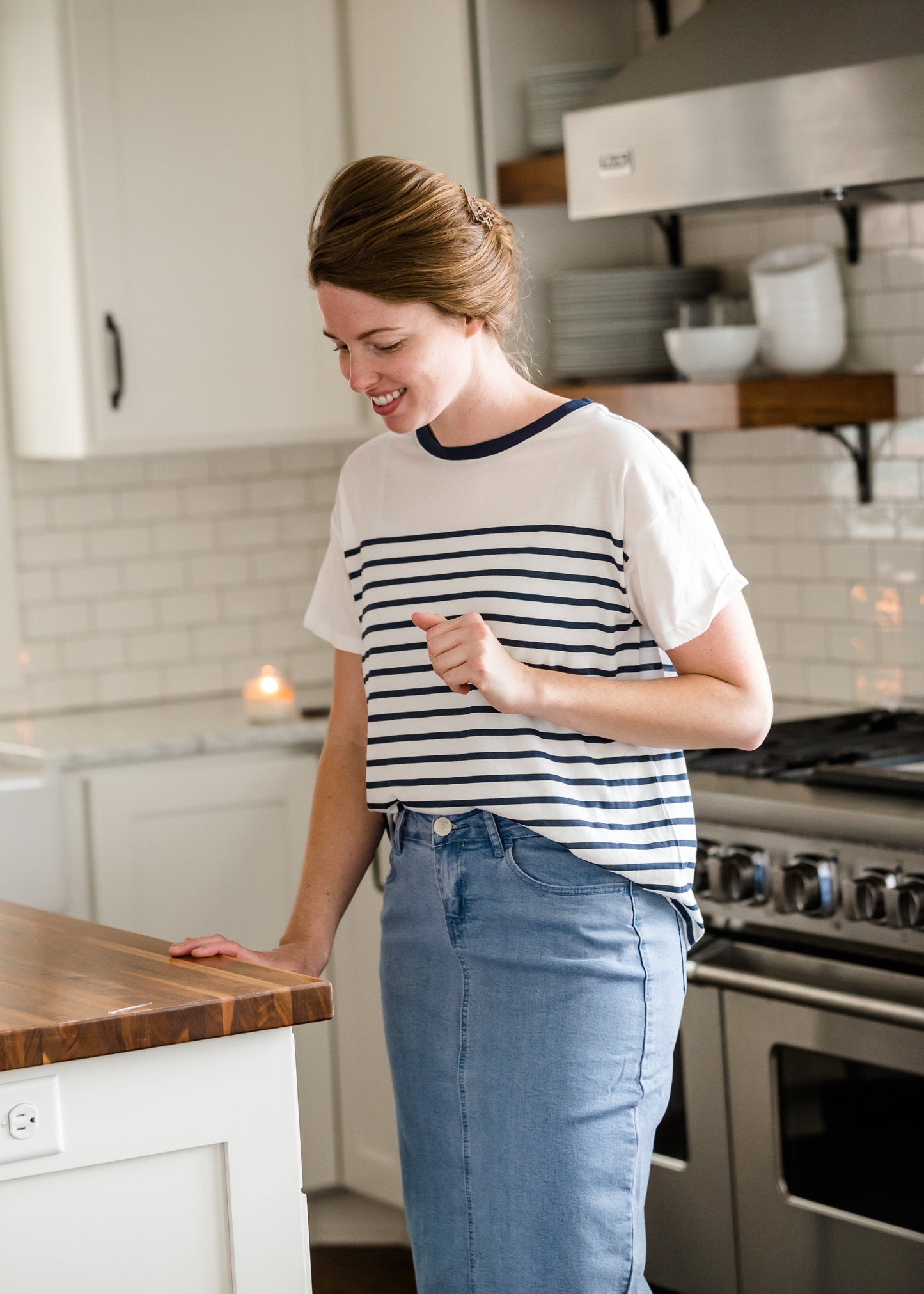 Classic Navy Stripe Crew Neck Top - FINAL SALE Tops