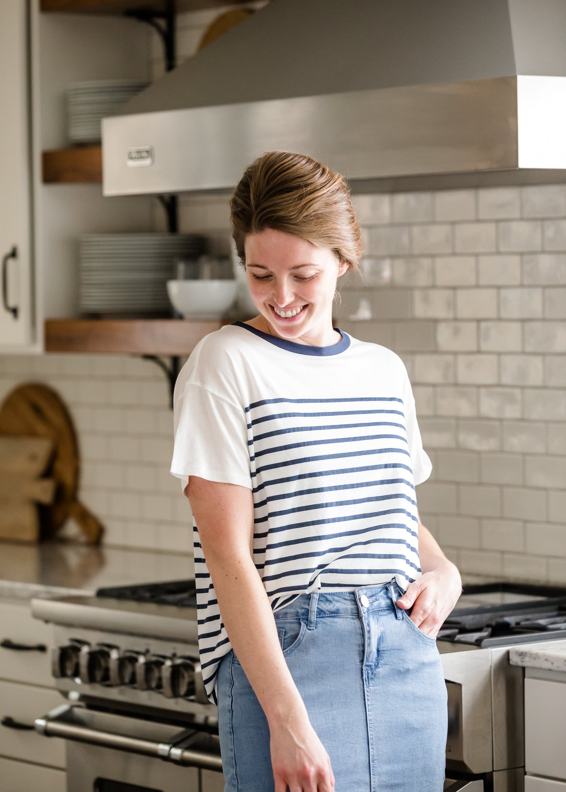 Classic Navy Stripe Crew Neck Top - FINAL SALE Tops