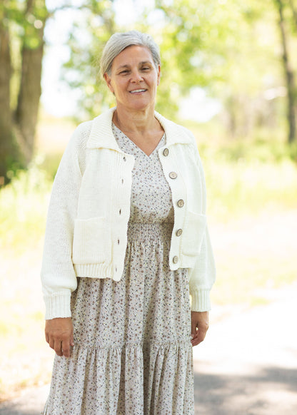 Cream Button Up Sweater Tops