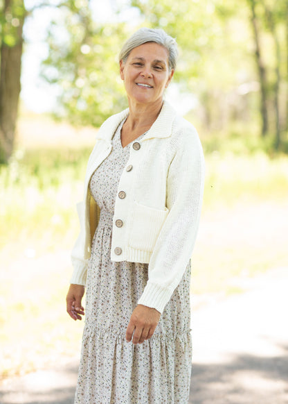 Cream Button Up Sweater Tops