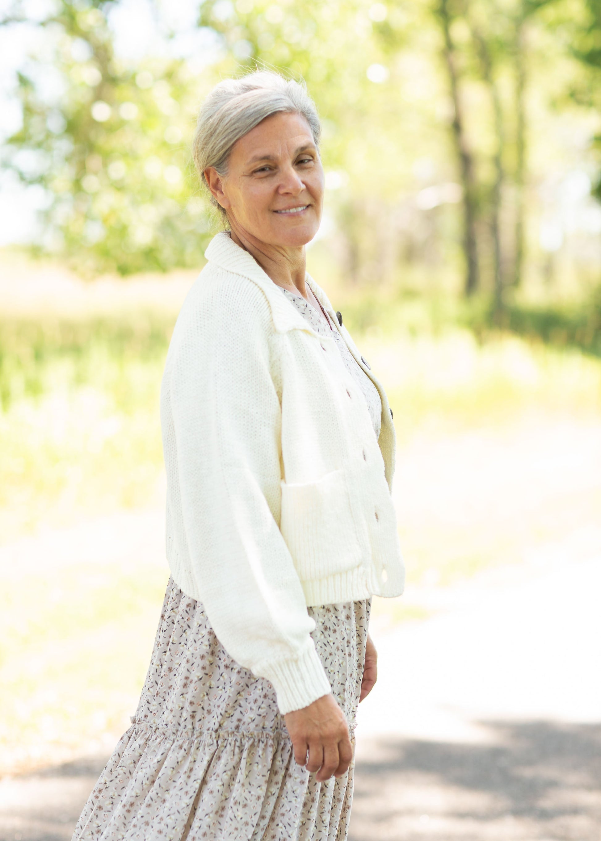 Cream Button Up Sweater Tops