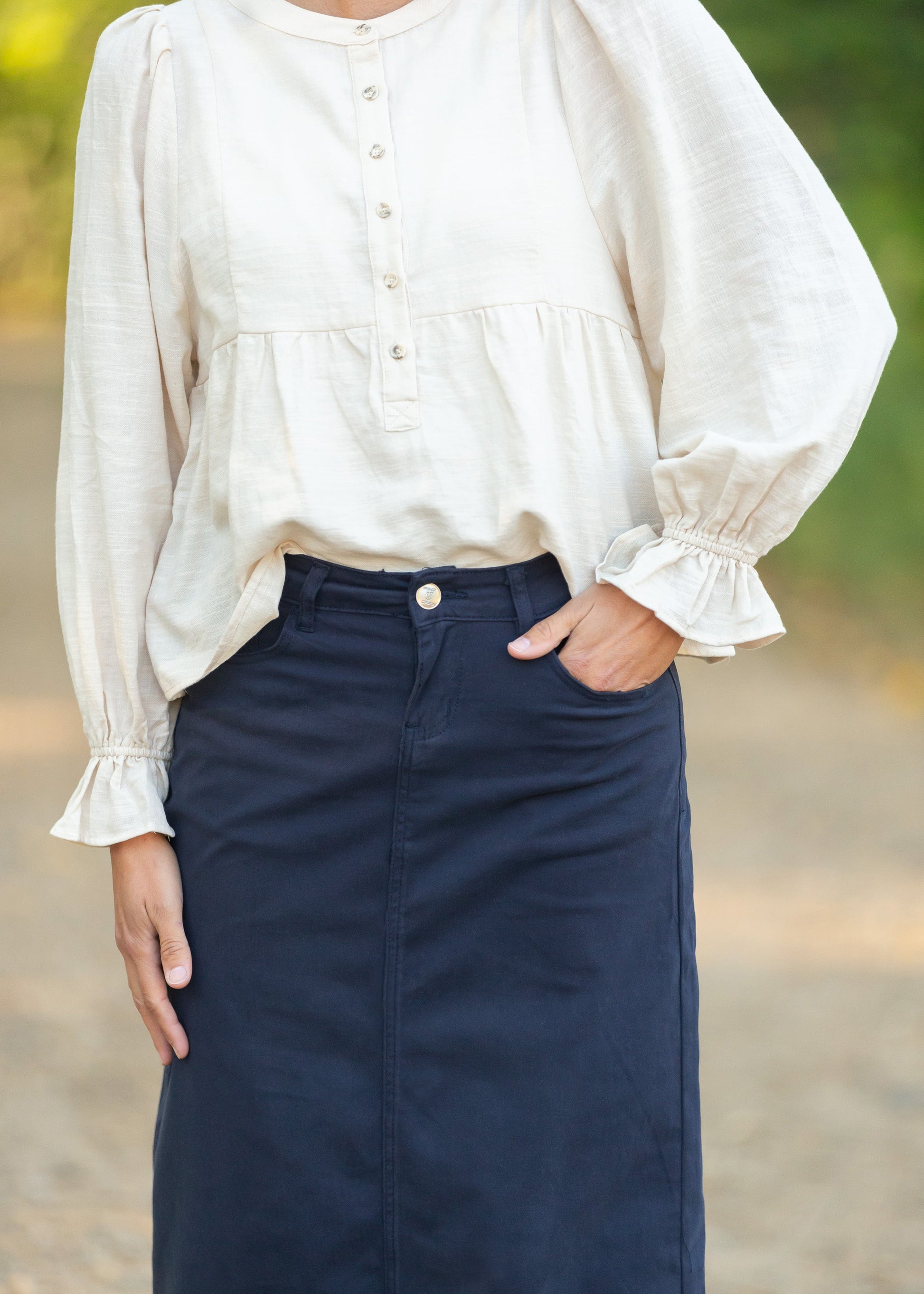 Cream Cinched Sleeve Button Up Top Tops