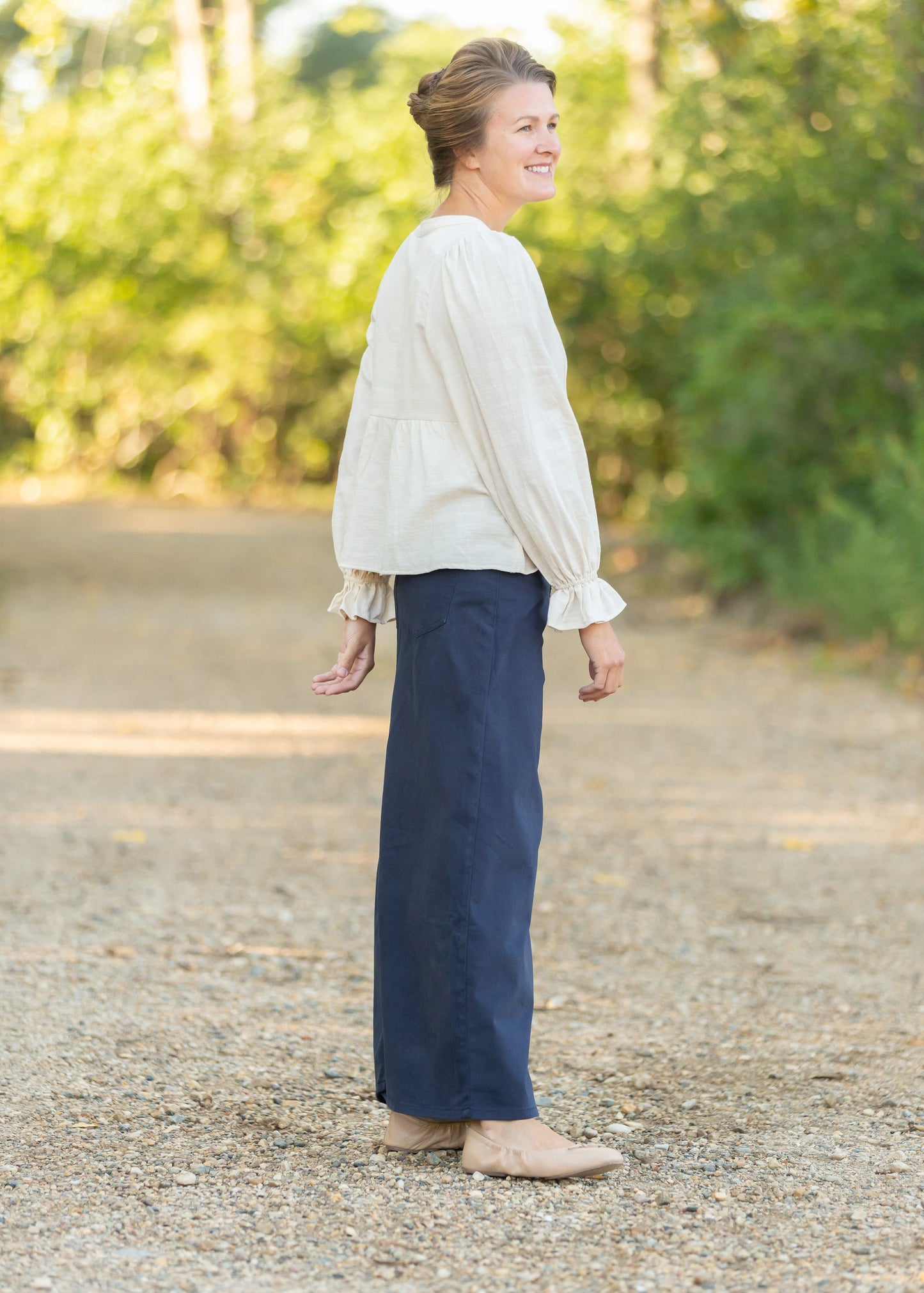 Cream Cinched Sleeve Button Up Top Tops