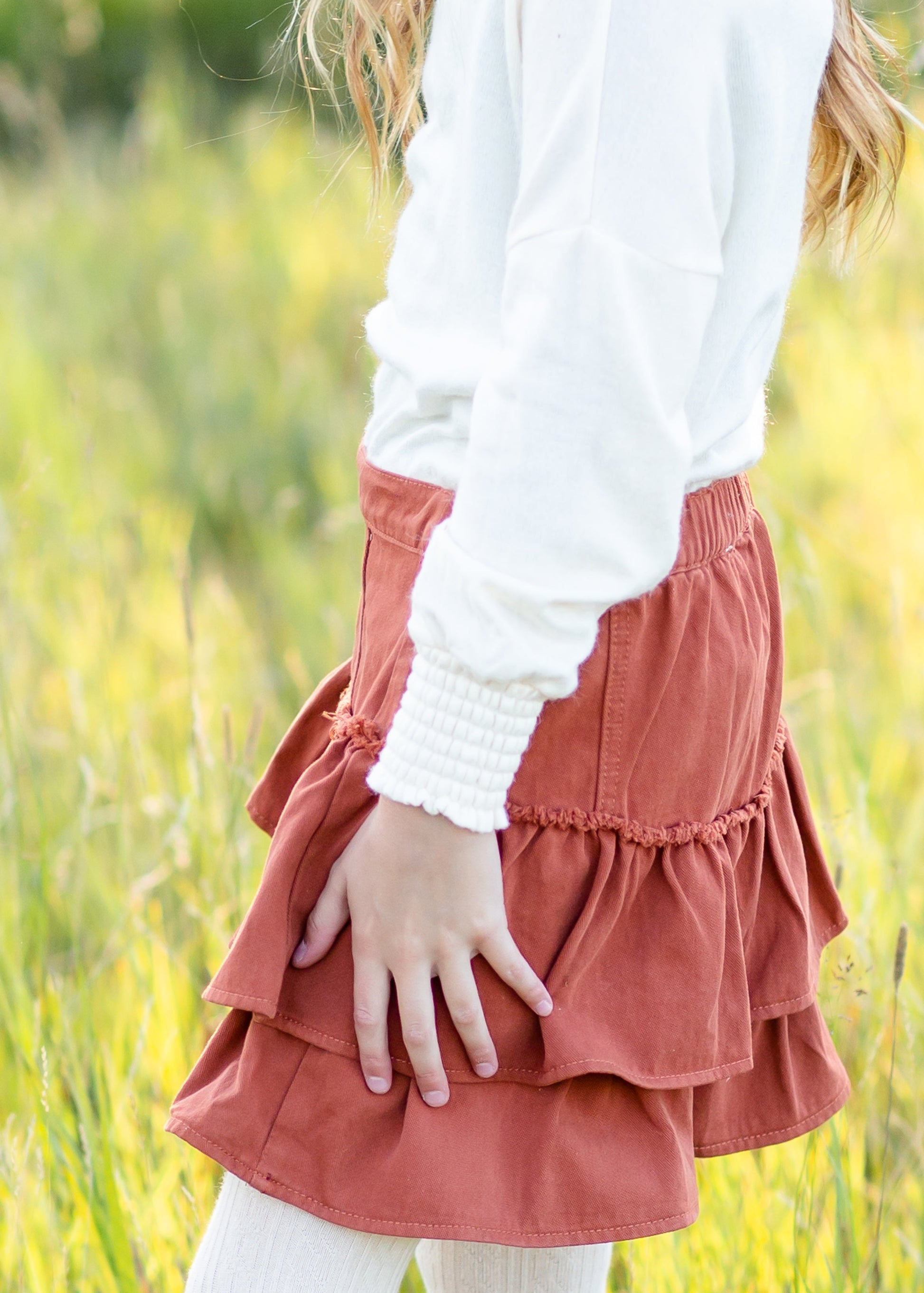 Cream Cinched Waist Long Sleeve Top Girls