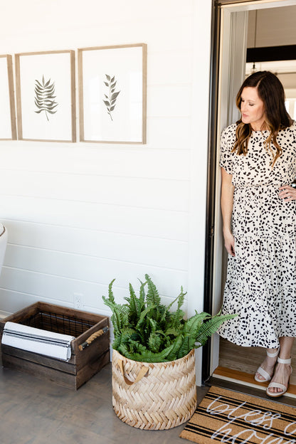 Cream Leopard Print Woven Midi Dress Dresses