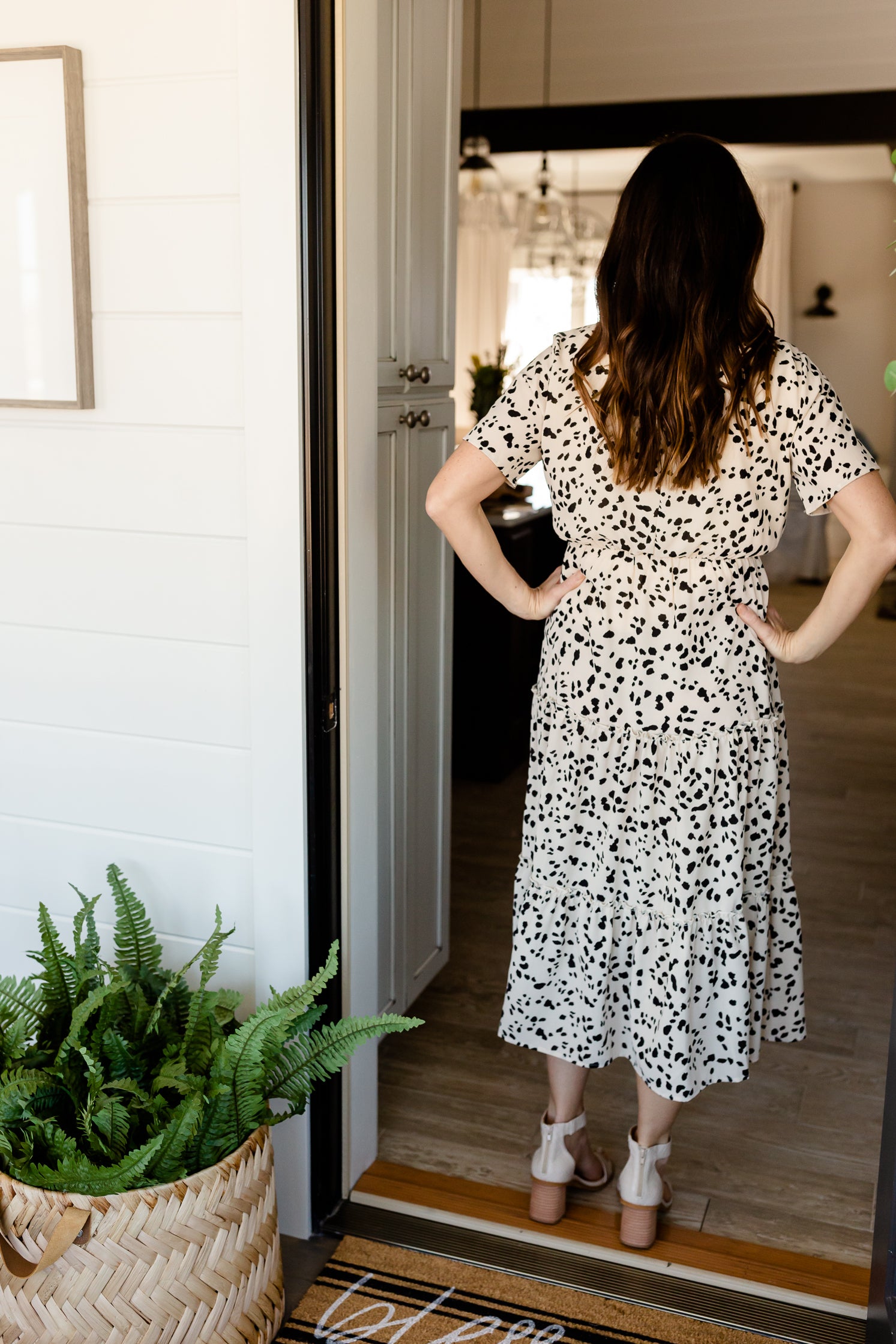 Cream Leopard Print Woven Midi Dress Dresses