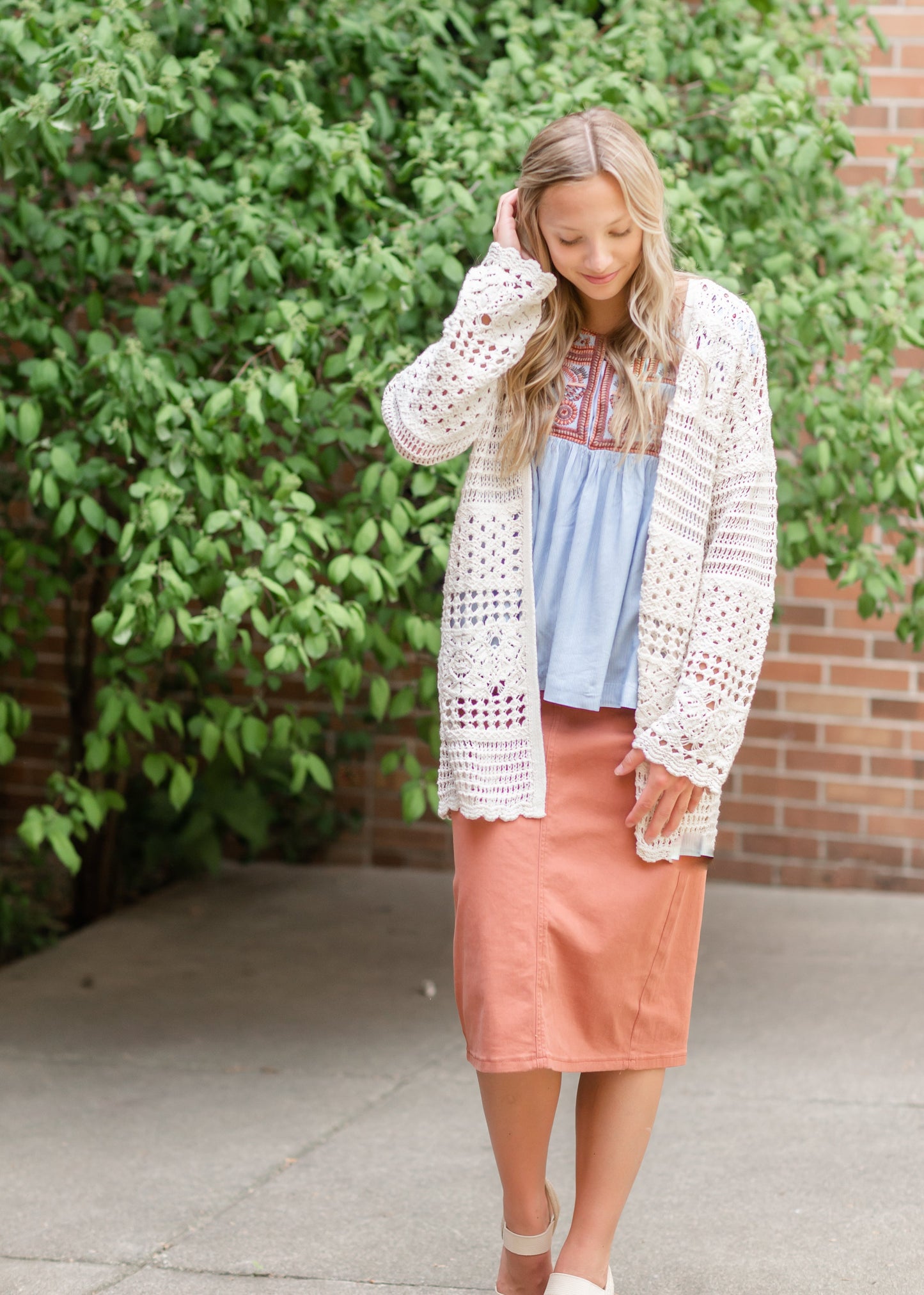 Cream Long Sleeve Cardigan Tops