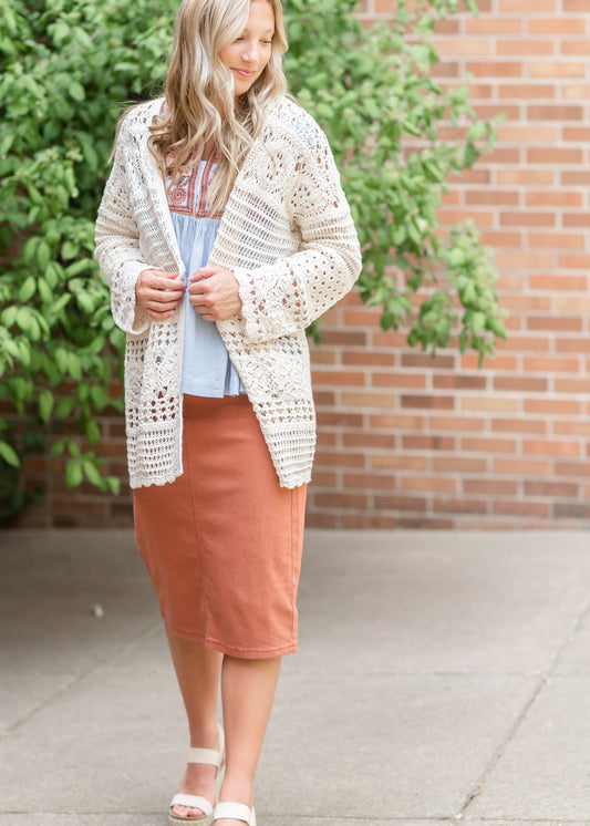 Cream Long Sleeve Cardigan Tops