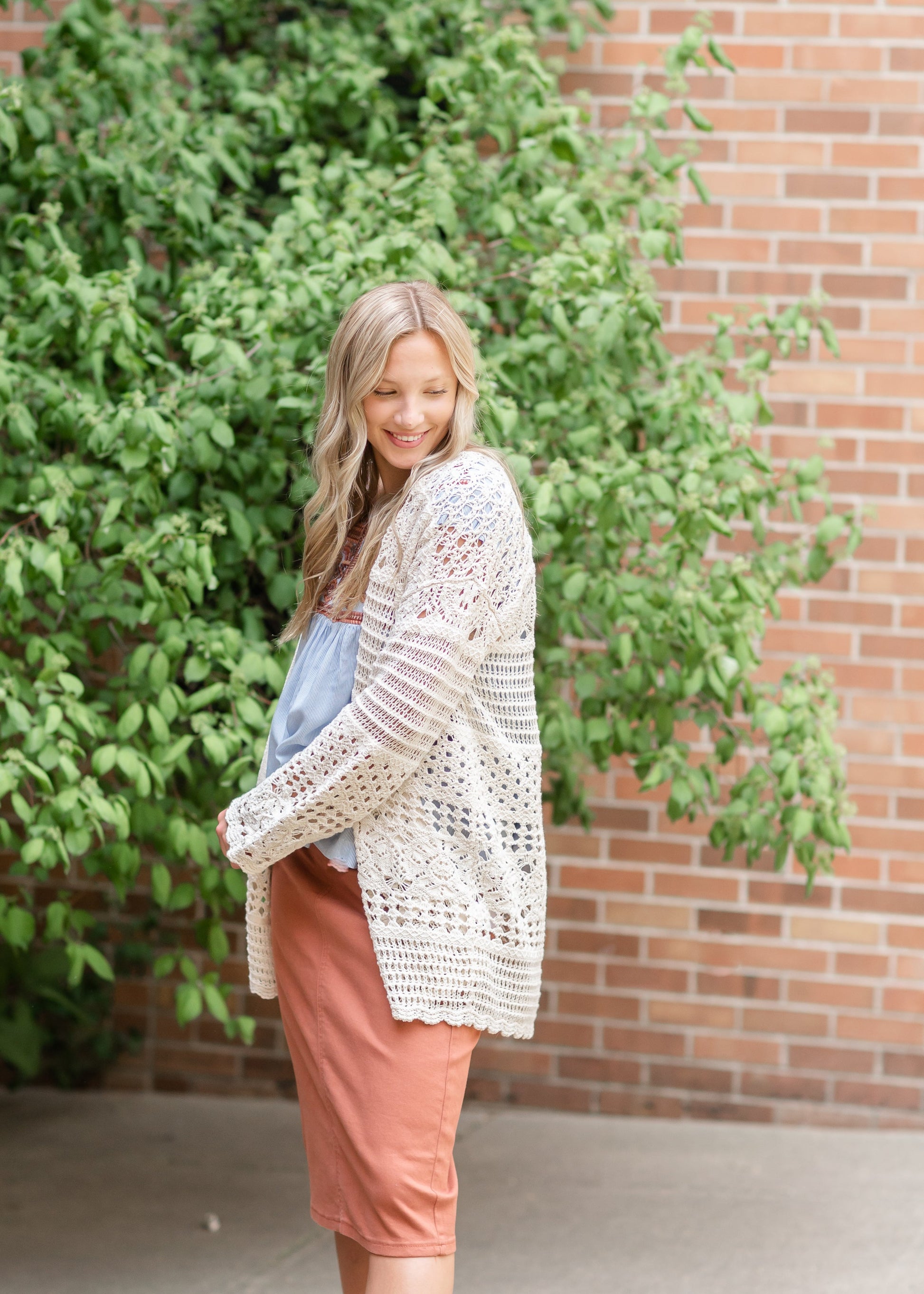 Cream Long Sleeve Cardigan Tops