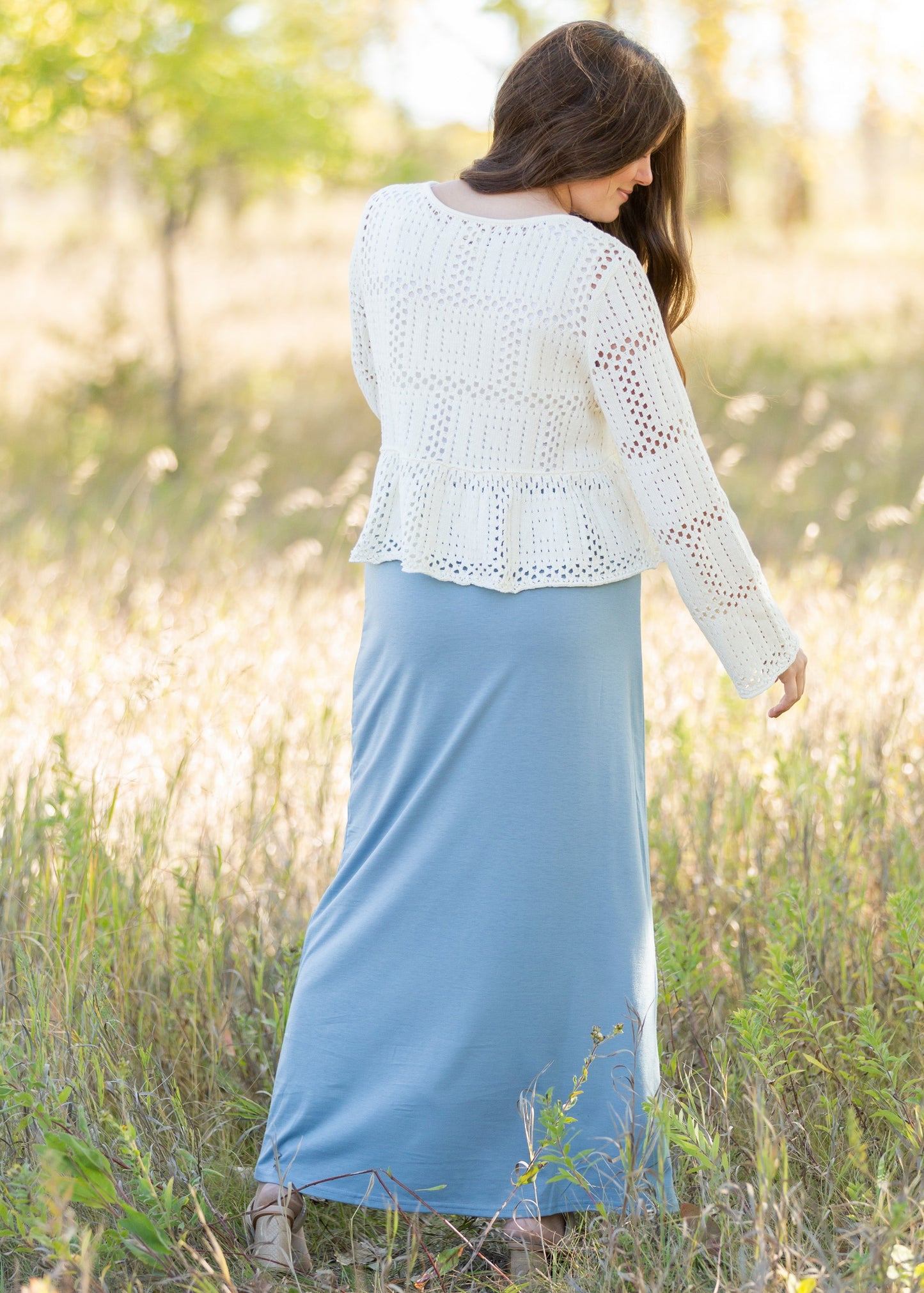 Cream Peplum Long Sleeve Sweater Tops