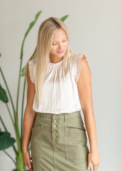 Cream Ruffle Satin Tank - FINAL SALE Tops