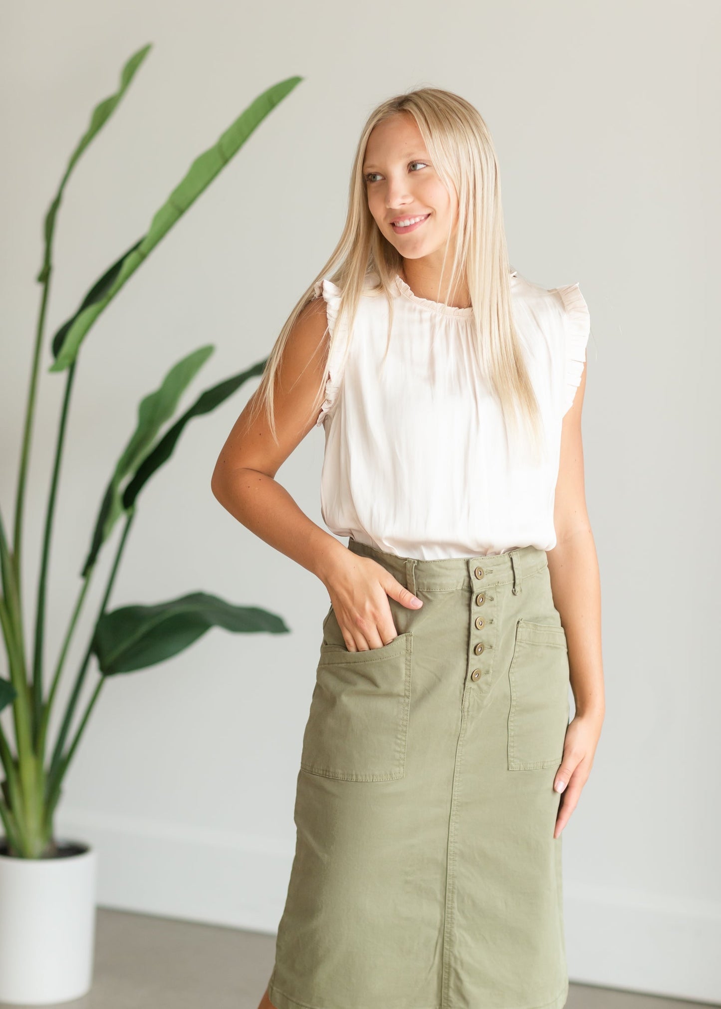 Cream Ruffle Satin Tank - FINAL SALE Tops