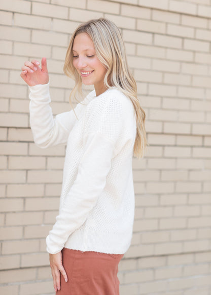 Crew Neck Long Sleeve Textured Pullover Sweater Tops