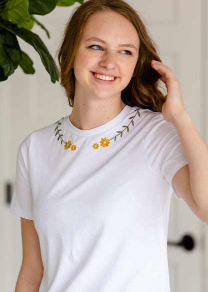 Dainty Floral Embroidered Tee Shirt - FINAL SALE Tops