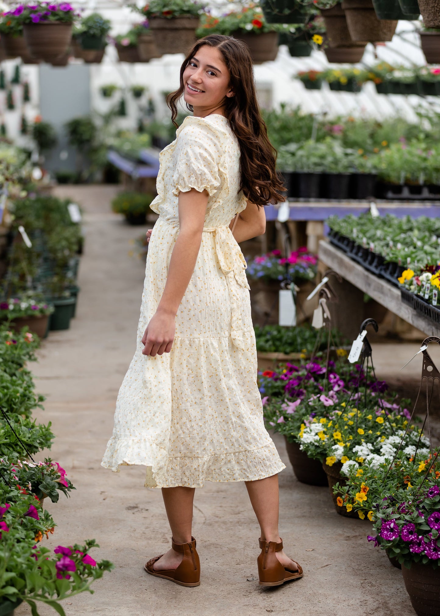 Dainty Ruffle Sleeve Midi Dress Dresses Yellow