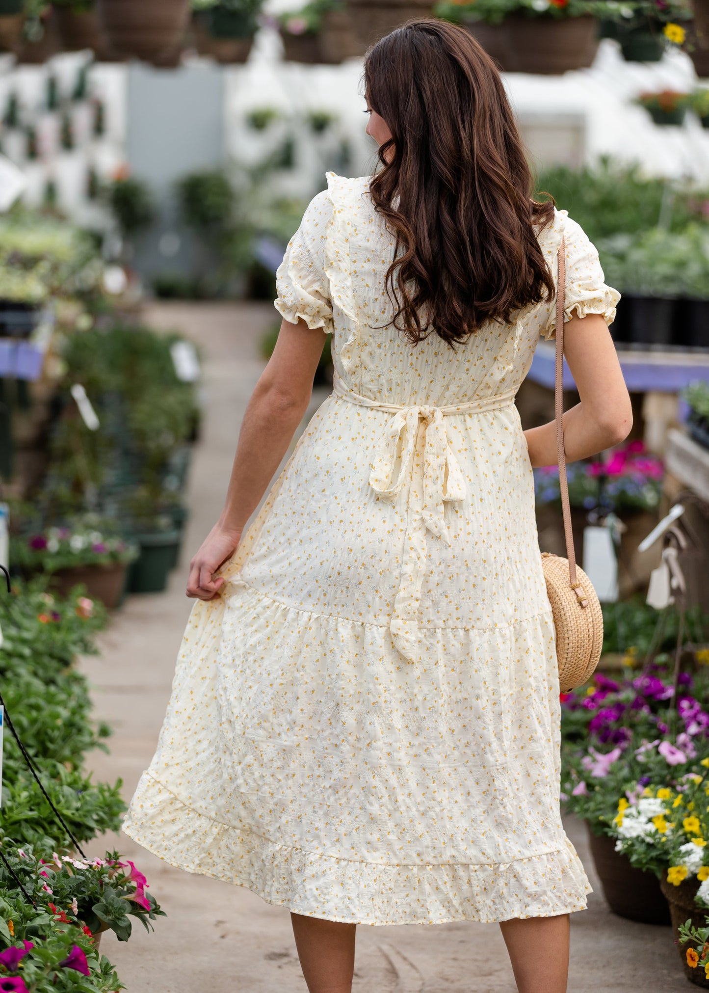 Dainty Ruffle Sleeve Midi Dress Dresses Yellow