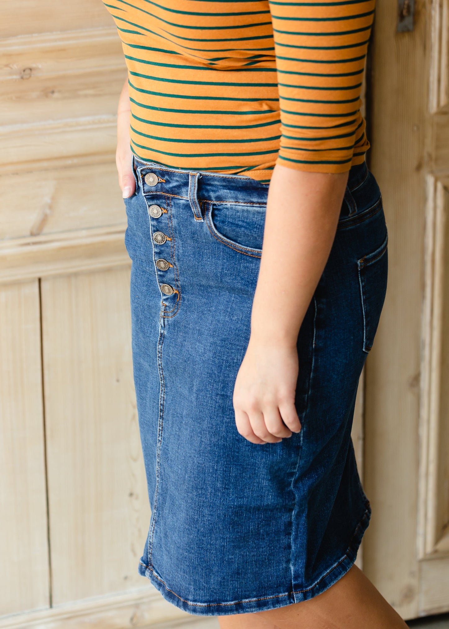 Dark Denim Five Button Jean Skirt Skirts