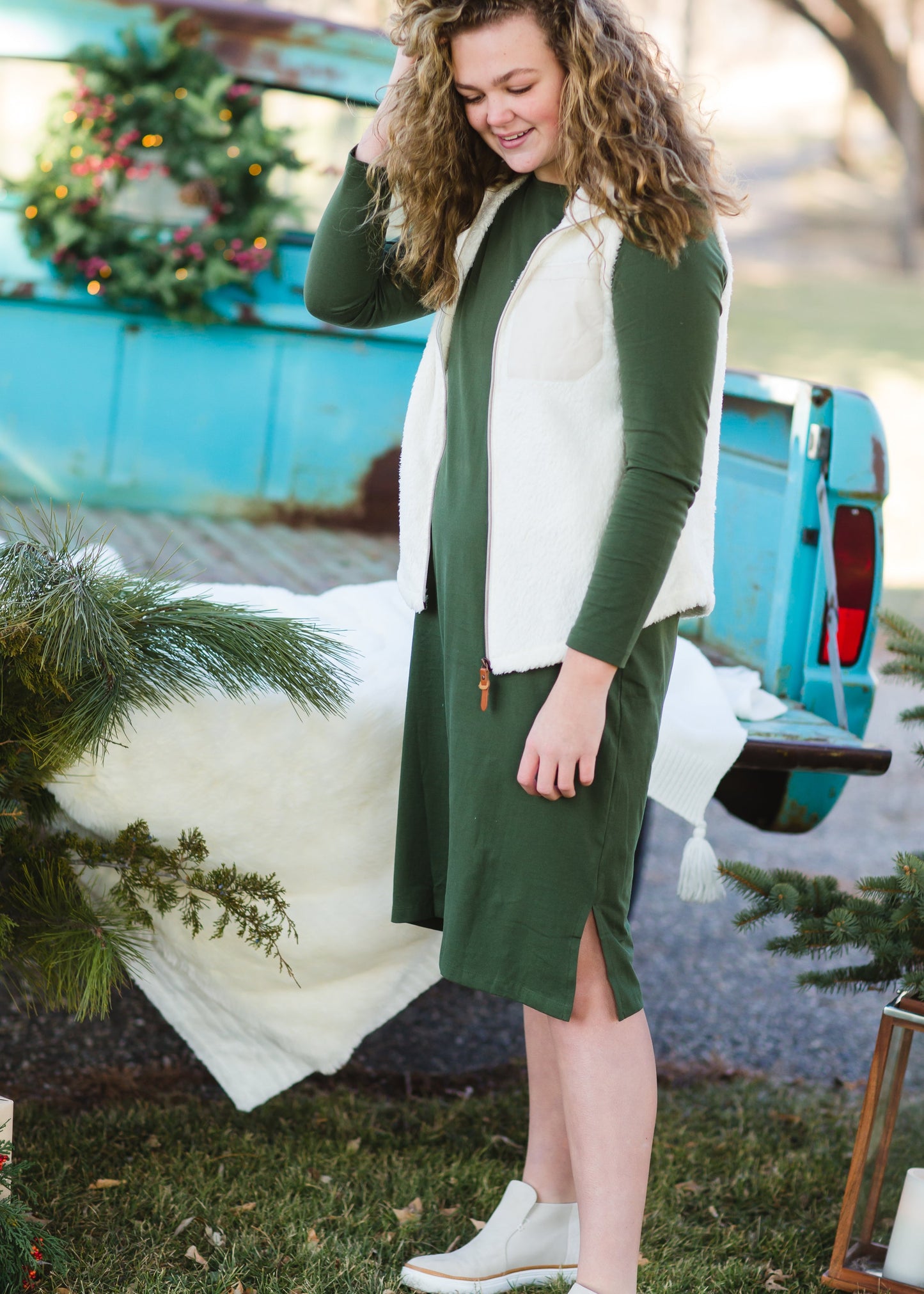 Dark Green Shift Midi Dress - FINAL SALE Dresses