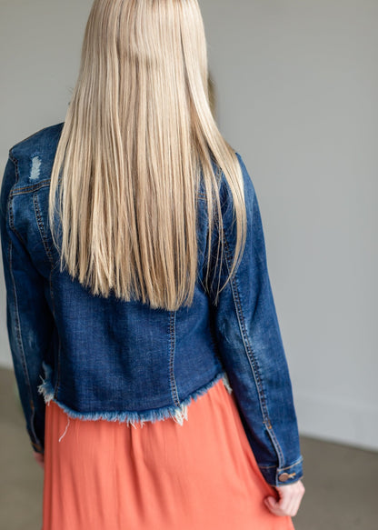 Dark Wash Distressed Denim Jacket Tops Risen