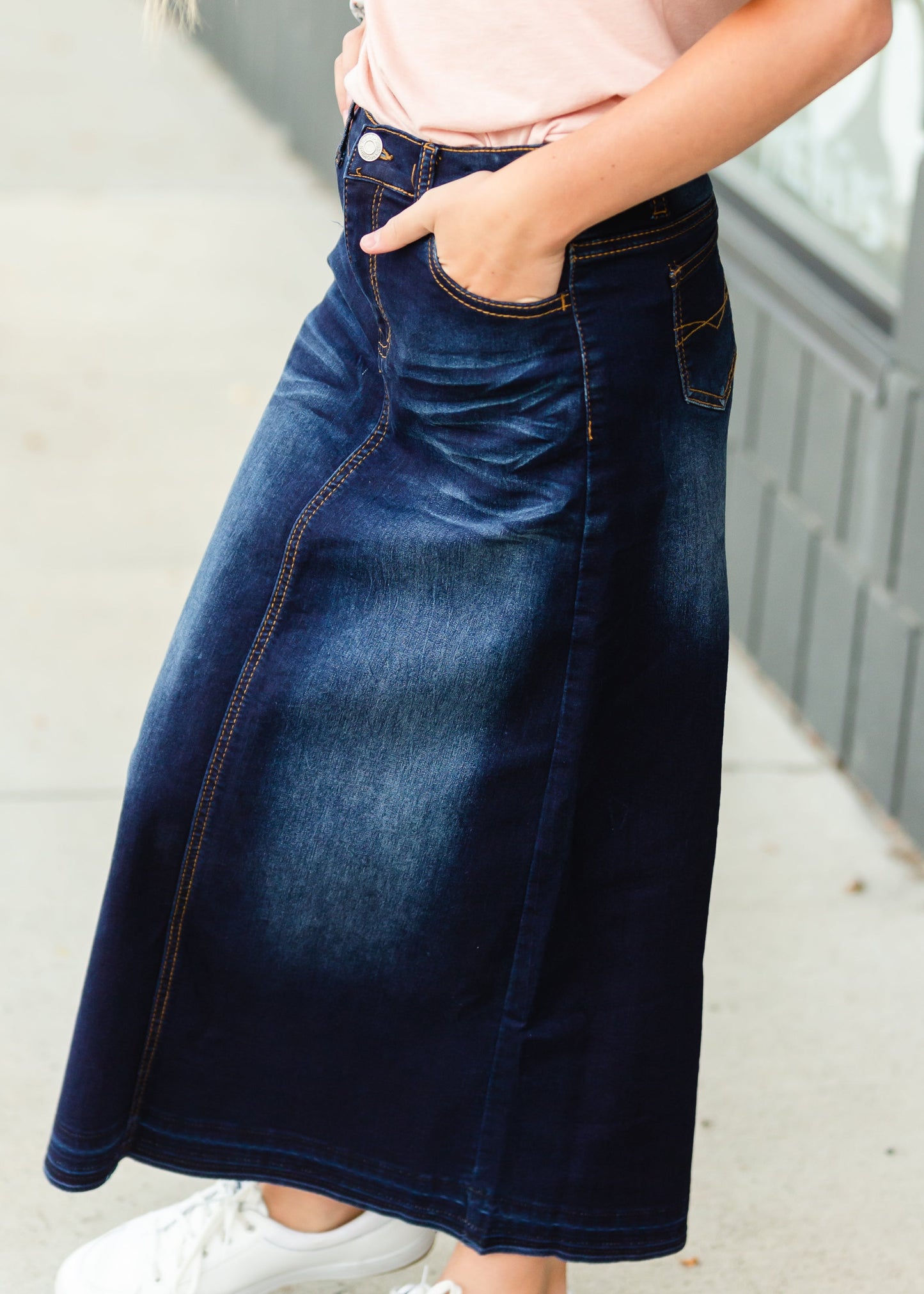 Dark Wash Long Denim Jean Skirt Skirts