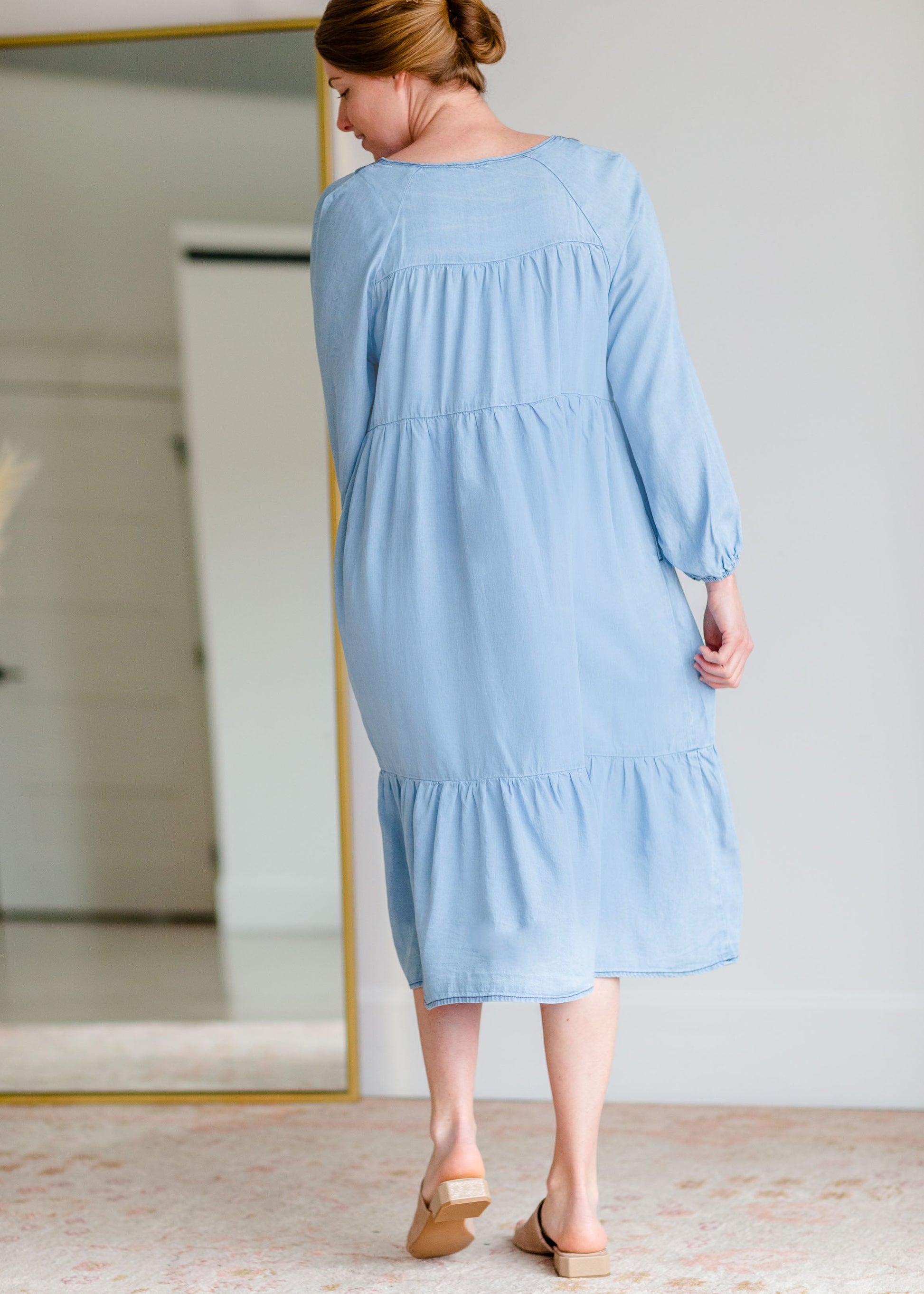 Denim Balloon Sleeve Midi Dress Dresses