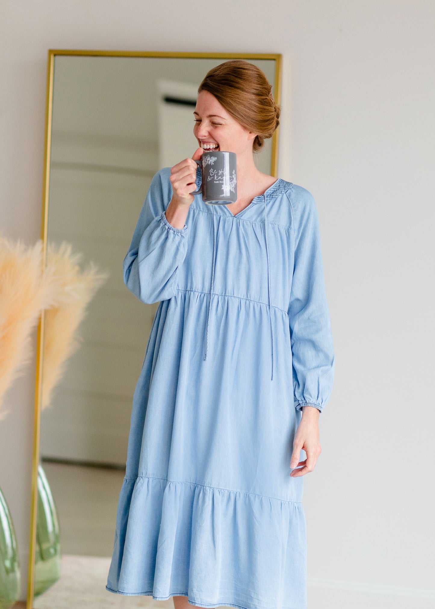 Denim Balloon Sleeve Midi Dress Dresses