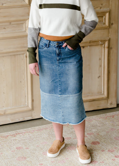 Denim Blocked Midi Jean Skirt - FINAL SALE Skirts