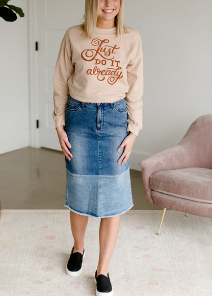 Denim Blocked Midi Jean Skirt - FINAL SALE Skirts