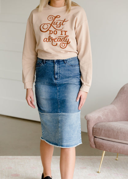 Denim Blocked Midi Jean Skirt - FINAL SALE Skirts