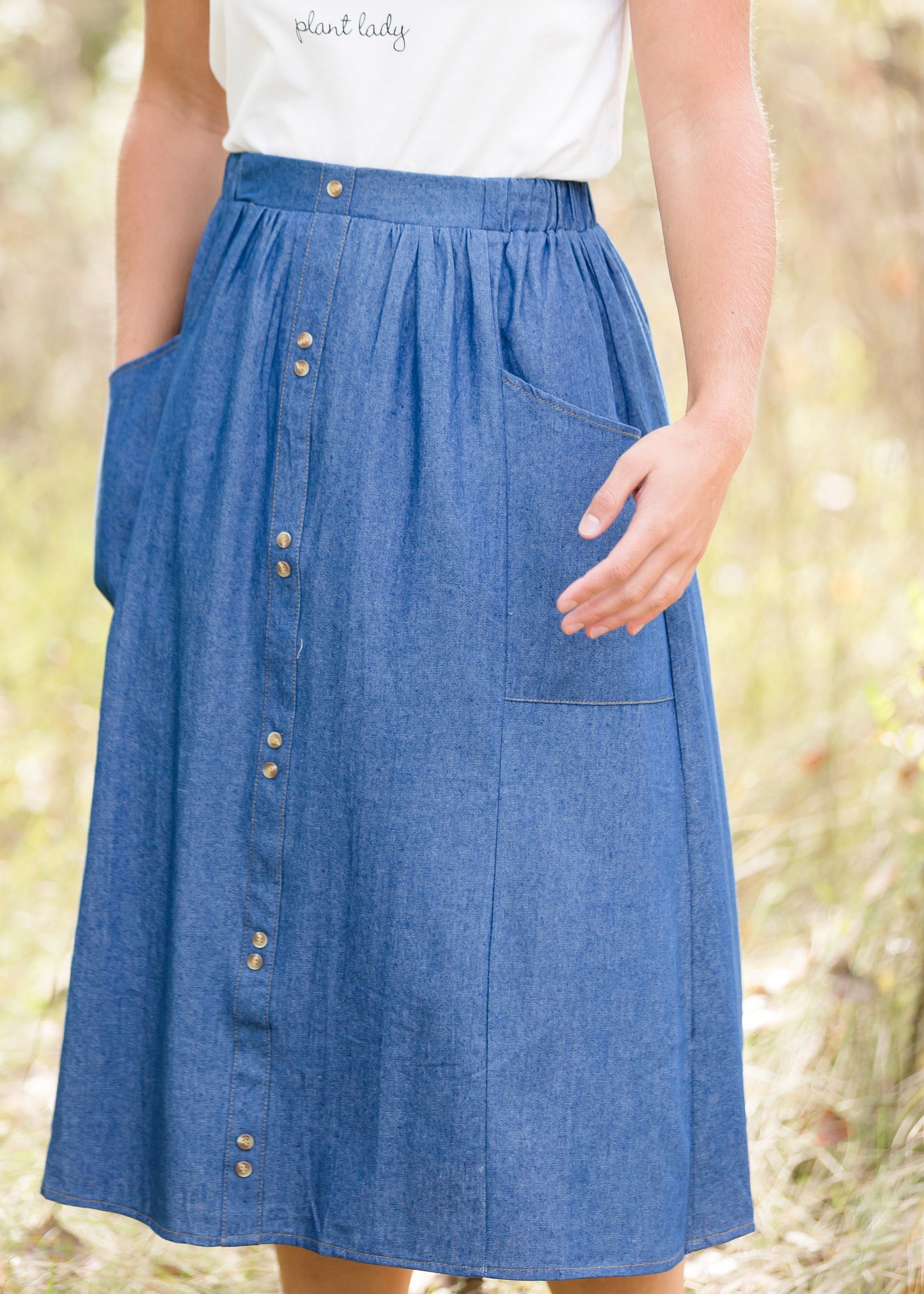 Denim Double Button Midi Skirt - FINAL SALE Skirts