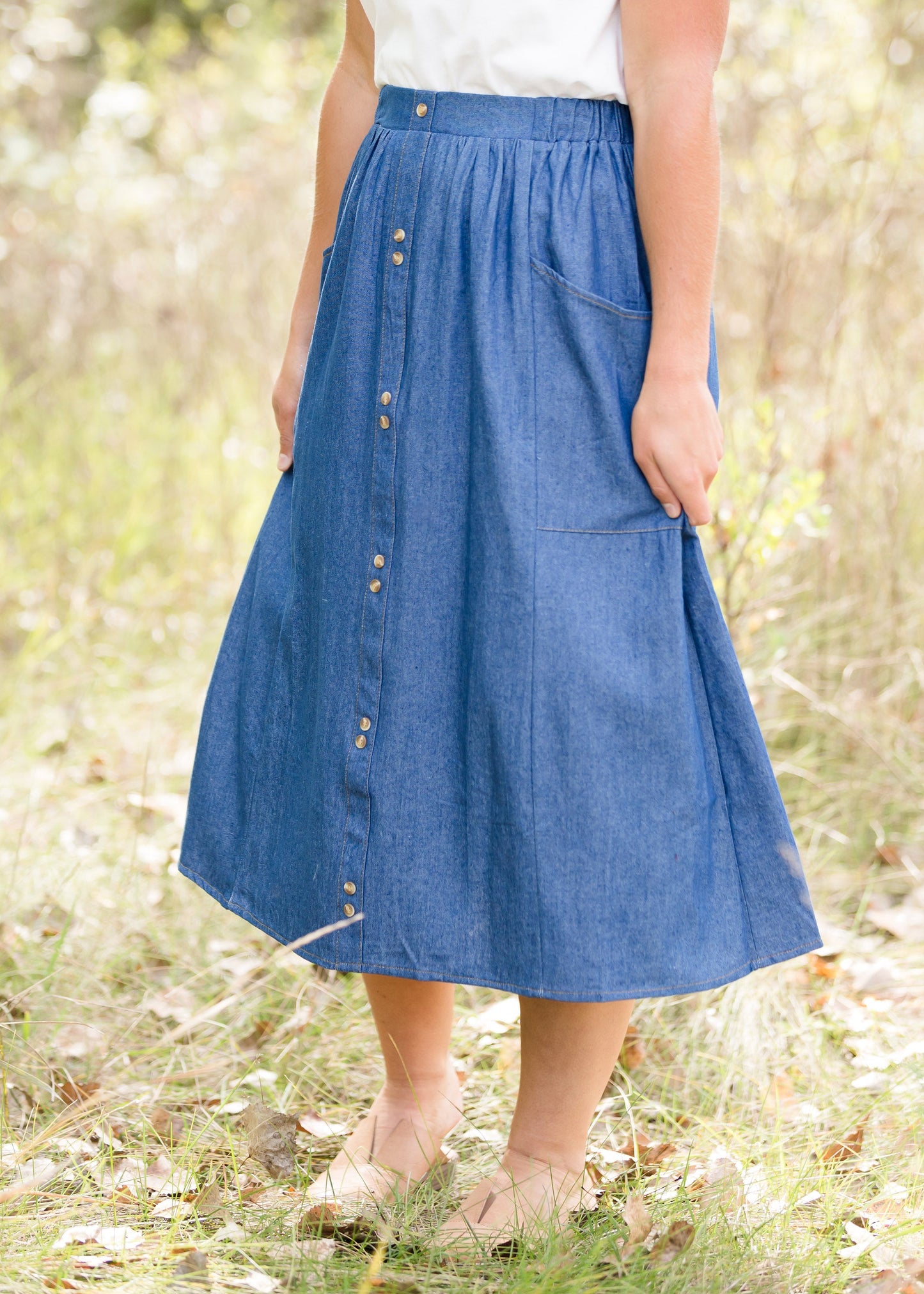 Denim Double Button Midi Skirt - FINAL SALE Skirts