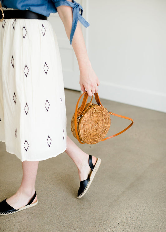 ivory 100% cotton diamond detail stretch midi skirt