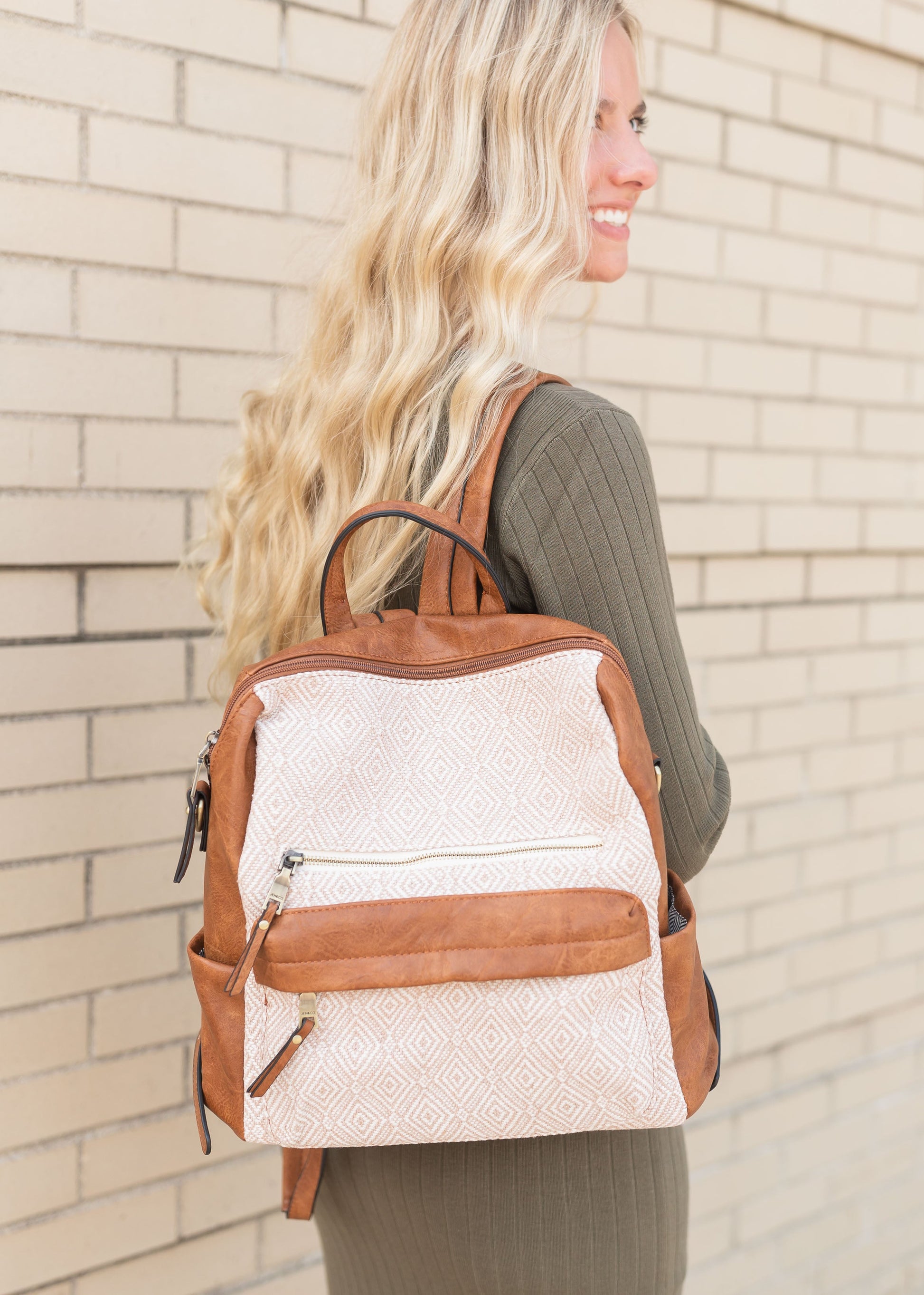 Diamond Print Convertible Backpack with Straps Accessories