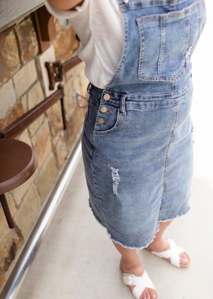 Distressed Classic Denim Overall Dress Dresses