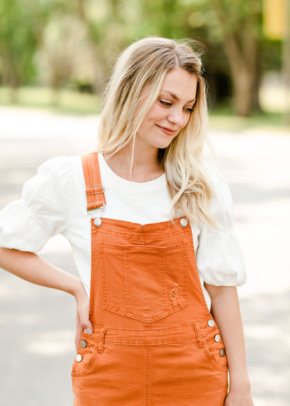 Distressed Orange Overall Midi Dress Dresses