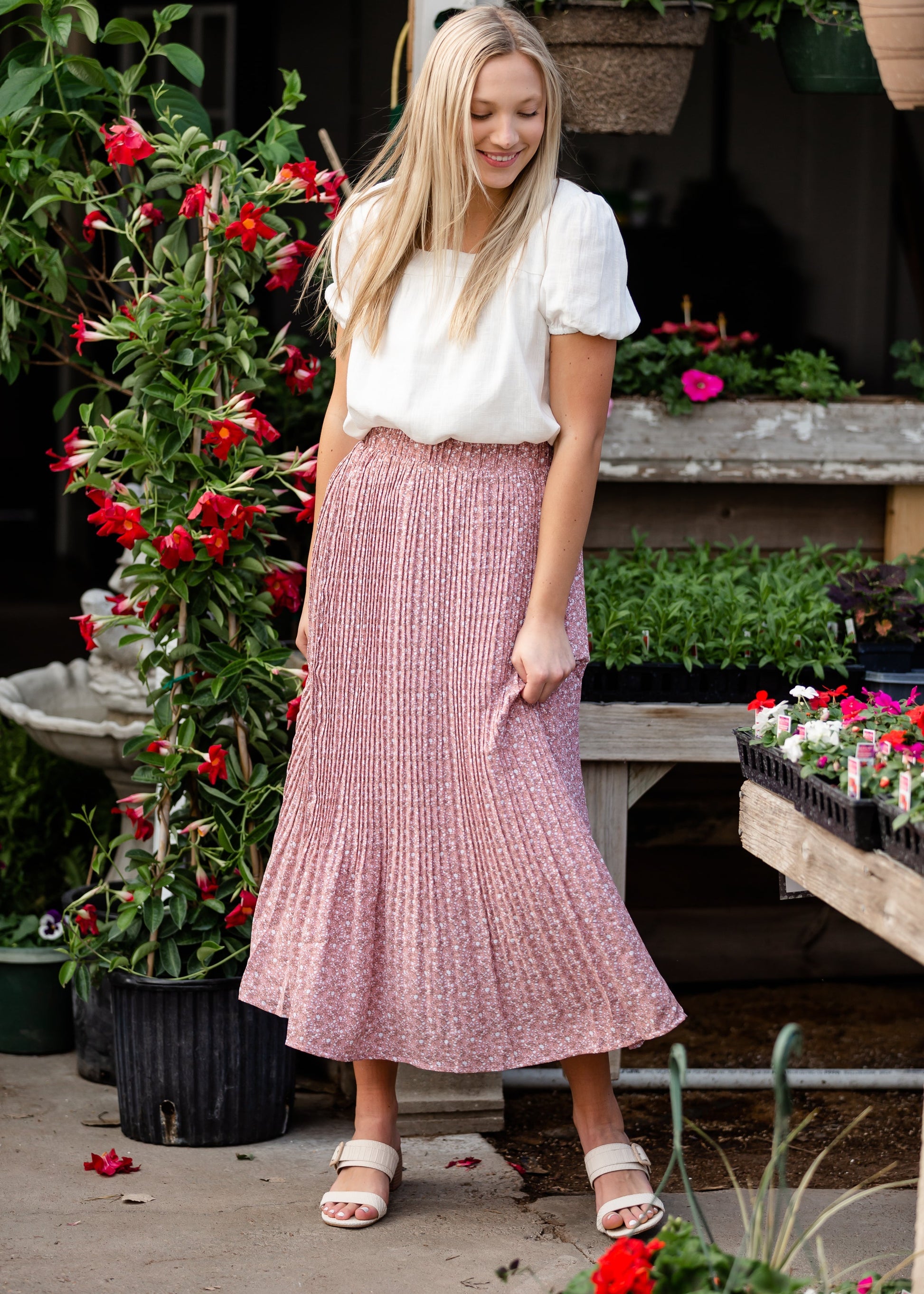 Ditsy Print Pleated Midi Skirt Skirts Tea N Rose