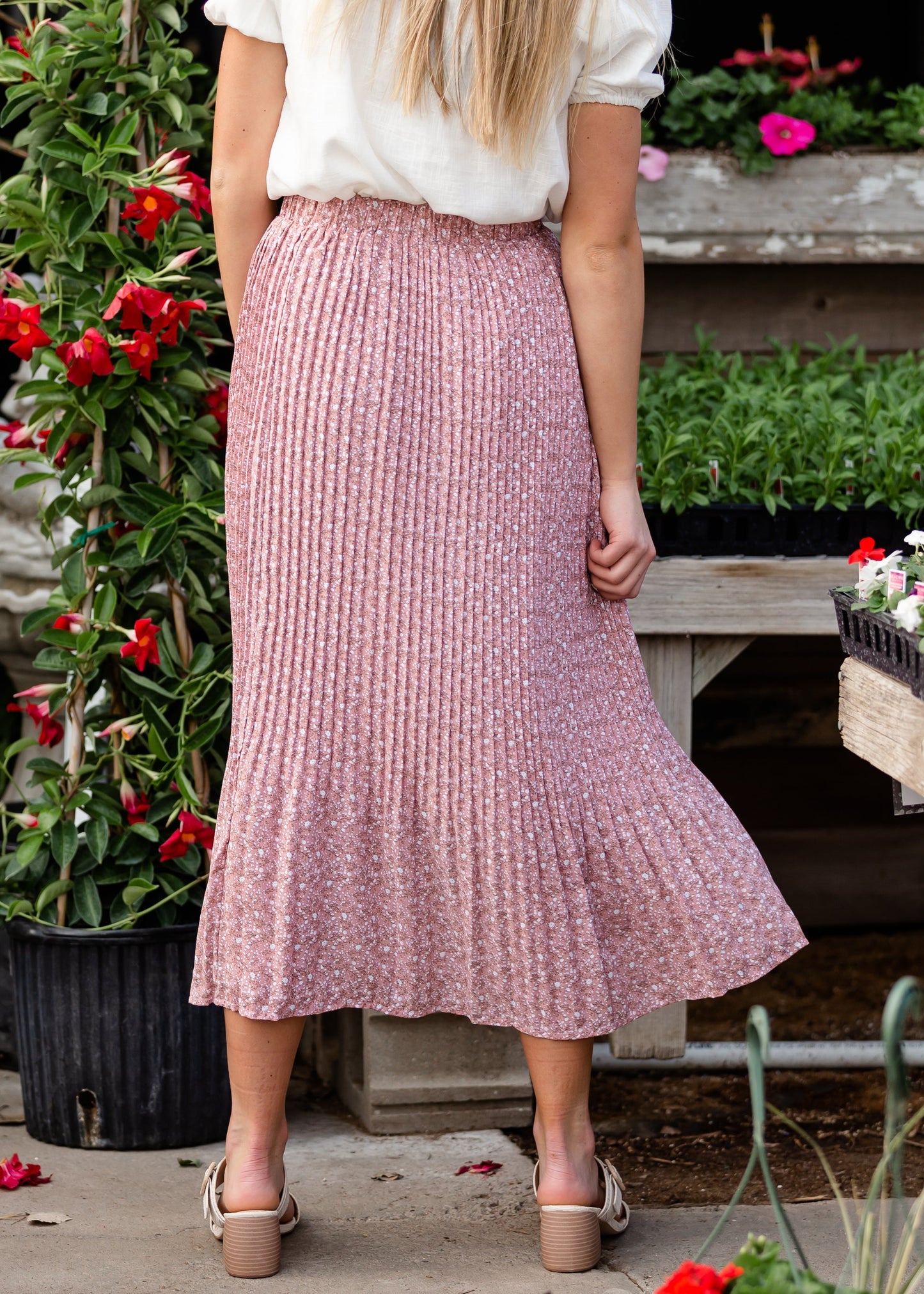 Ditsy Print Pleated Midi Skirt Skirts Tea N Rose