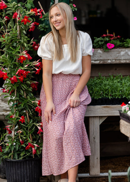 Ditsy Print Pleated Midi Skirt Skirts Tea N Rose