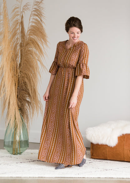 Ditsy Print Trumpet Sleeve Maxi Dress - FINAL SALE Dresses