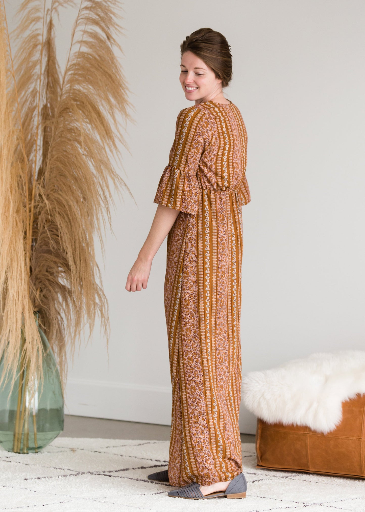 Ditsy Print Trumpet Sleeve Maxi Dress - FINAL SALE Dresses