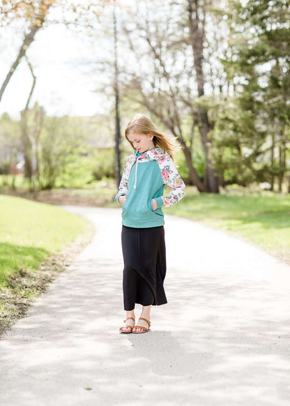 teal and floral doublehood girls sweatshirt