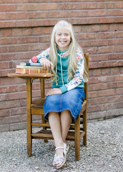 teal and floral doublehood girls sweatshirt