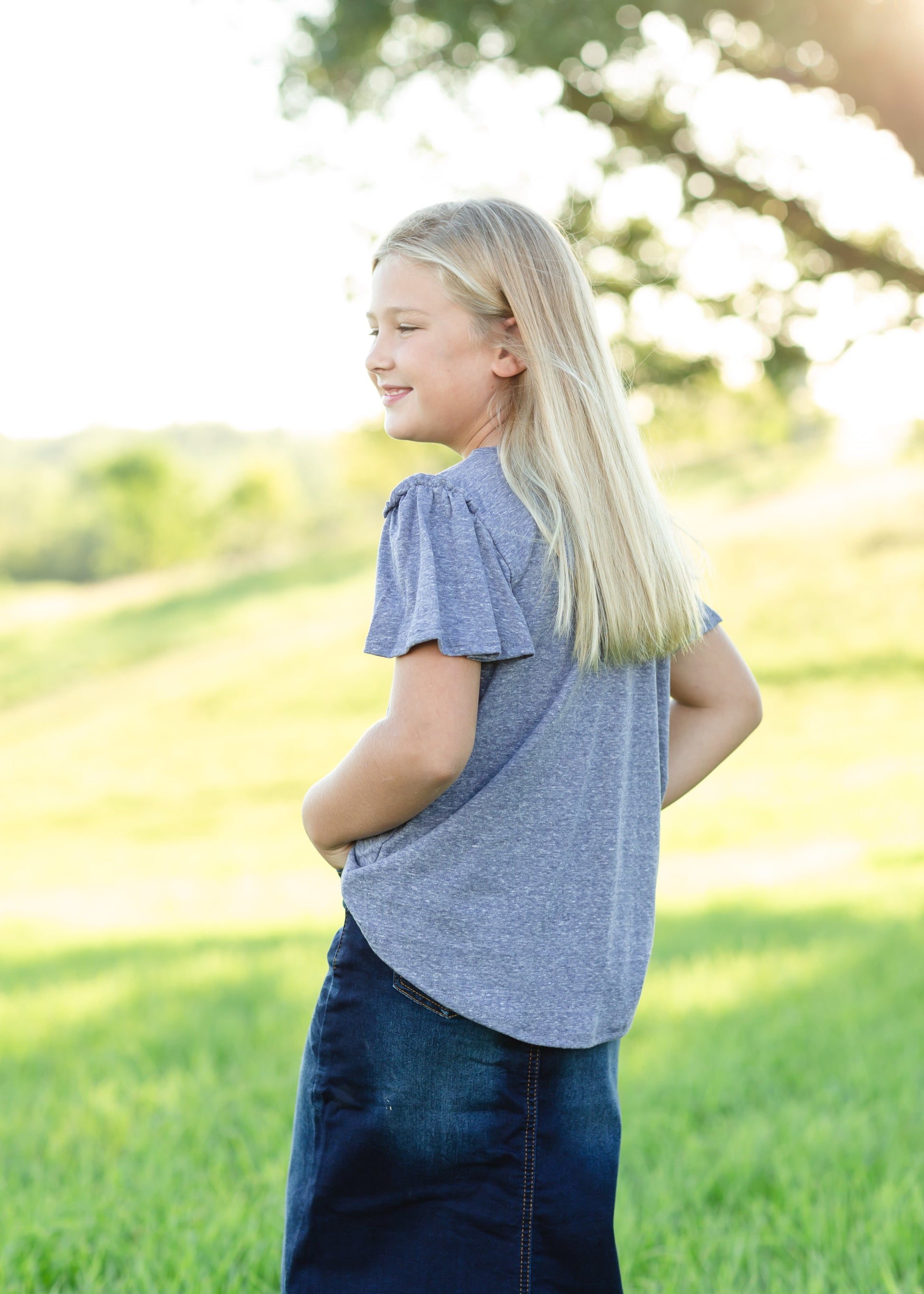 Dusty Navy Ruffle Sleeve Tunic - FINAL SALE Tops