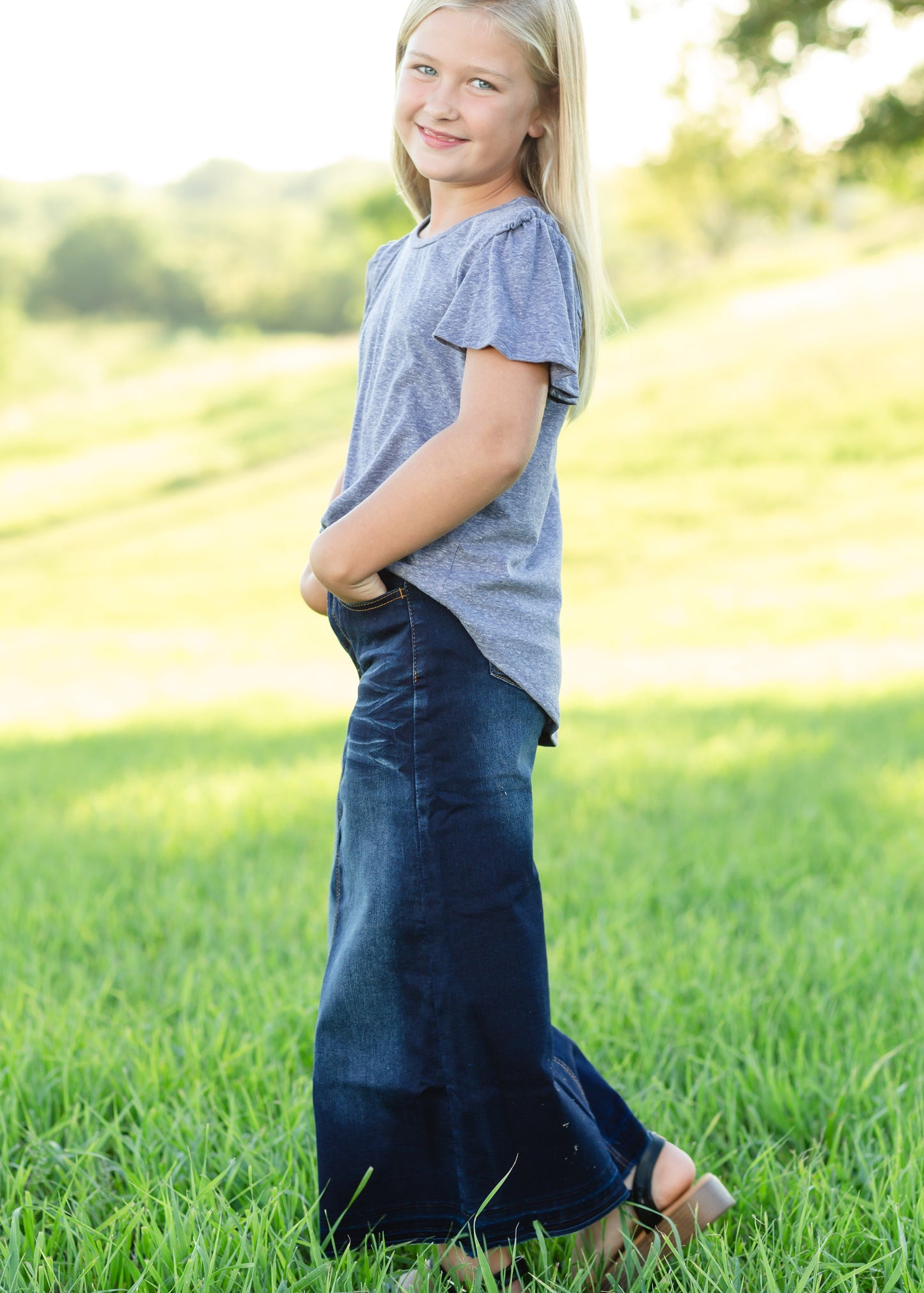 Dusty Navy Ruffle Sleeve Tunic - FINAL SALE Tops